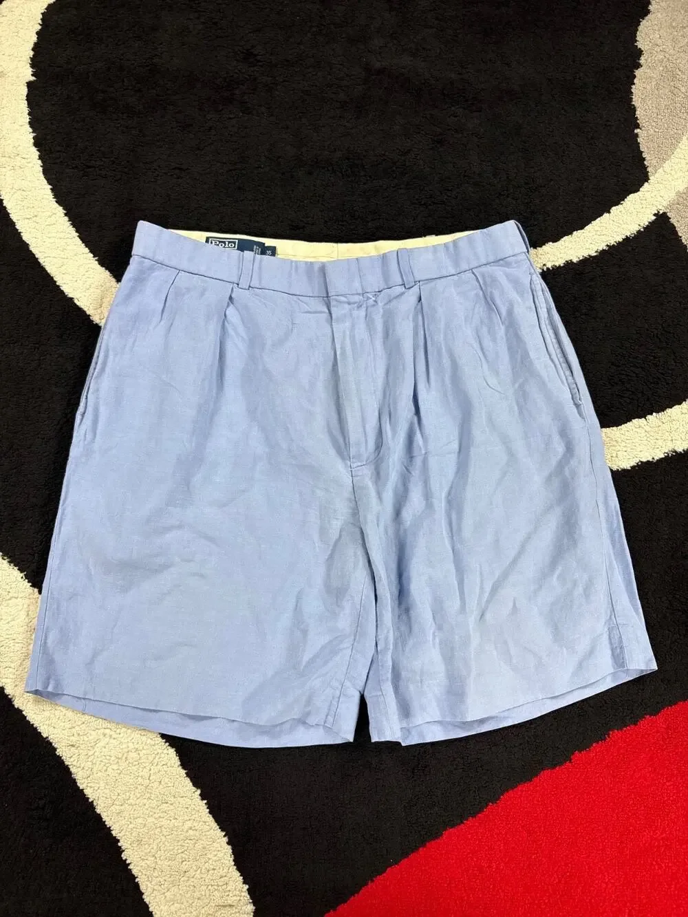 VINTAGE Polo Ralph Lauren Shorts Mens 35x8 Blue Linen Silk Blend Casual Beach